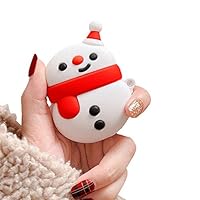 ICI-Rencontrer Super Cute 3D Scarf Christmas Snowman Design Airpods Case Kids Girls Women Creative Festival Soft Silicone Shockproof Wireless Charging Earphone Protector With Carabiner Red Scarf
