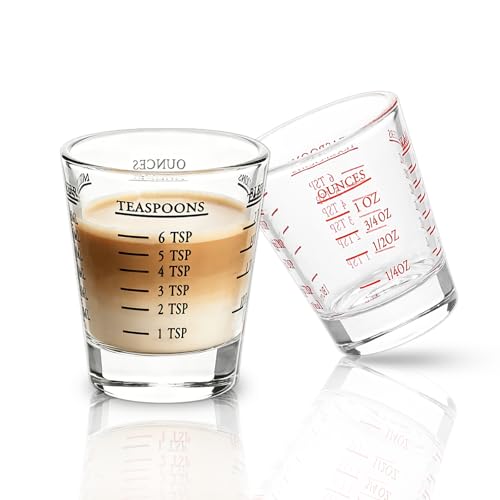 Shot Glasses Measuring Cup Espresso Shot Glass Liquid Heavy Glass Wine Glass 2 Pack 26-Incremental Measurement 1oz, 6 TSP, 2 TBS, 30ml (Black and Red)
