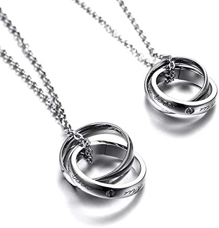 Amazon ネックレス ペア カップル 人気 シルバー ペアネックレス メンズ レディース スクエア ペンダント 2連 指輪 リング ツイスト サークル 恋人 プレゼント おそろい 結婚式 お祝い メンズ用 ジュエリー 通販