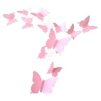 BOBOVIIA 12PCS 3D Butterfly Wall Stickers DIY Butterfly Art Decal Home Decor Wall Mural Removable Stickers for Wall Decor Home Decor Wall Art Kids Room Bedroom Decor Living Room Decor(Color:Pink)