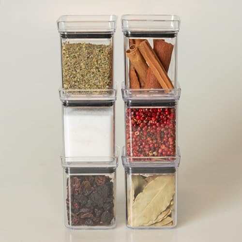 Kit Potes Herméticos Lumini 180ml Paramount Com Tampa Potes Plásticos Transparentes Para Temperos, Especiarias E Condimentos, Organização De Cozinha, Empilháveis Armário E Geladeira, 6 e 24un (6)