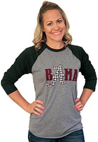 Tough Little Lady NCAA Women's Shirt Alabama Crimson Tide Top withBAMA Graphic Baseball Sleeve Tshirt Blk/Grey BB XXL