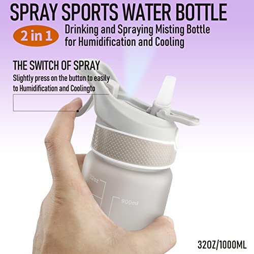 CC-100 Sports water bottle, dual-use with straw and spray tube, quenches thirst, quickly cools down, fitness, travel, running... (Grey), 11.4*2.7in