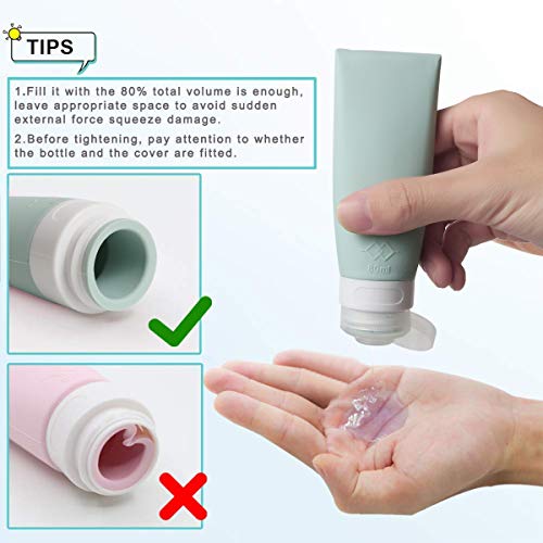 Flacon Vide Voyage MEYUEWAL Ensemble Bouteille de Voyage en Silicone 3pcs(80ml) sans BPA FDA,Portable Set de Soin de Toilette pour Lotion, Shampooing, Parfait pour Voyage, Vacances, Camping