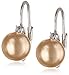 Sterling Silver 8mm Champagne Simulated Shell Pearl and Cubic Zirconia Lever Back Earrings