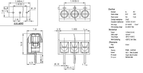 Screw Terminal Block Kit Long Pins for Breadboard 5 mm Pitch 2, 3, 4 Pole (40 pcs)