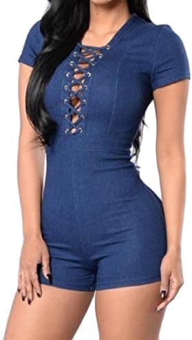 GodeyesWomen Godeyes Womens Skinny Sexy Denim Shorts Fit Straps Push-Up Jumpsuit Pants As Picture M