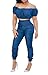 FISACE Women's Short Sleeve Off Shoulder Denim Crop Top Pants Suit Set Jumpsuit 2 Pieces