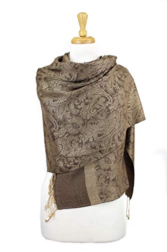 Paskmlna Paisley Jacquard Pashmina Shawl Wrap Scarf Stole (Brown04842)