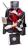 Kids Deluxe 12pc Magician Costume Set w/Storage Bag Black, Red