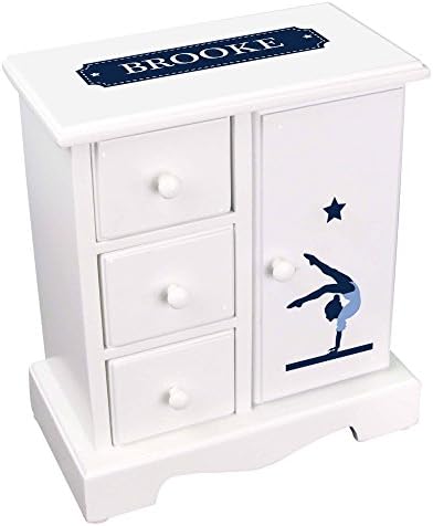 My Bambino Personalized Girl's Gymnastics White Wood Jewelry Armoire Chest Box