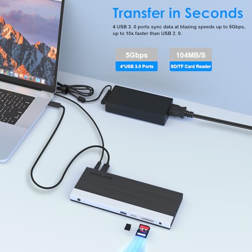 WAVLINK USB C Docking Station, 4k Triple Display Dock, Support 100W for PC with DisplayPort, HDMI Adapter, USB 3.0, Gigabit Ethernet, SD/TF Card Slot, Audio Jack