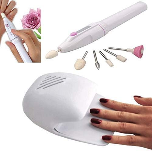 MAHOTSAV MARKETING 7-in-1 Electric Nails Manicure Pedicure Grooming Tool Kit + Wind Automatic Pressure Activates Nail Polish Dryer Fan-Medium (White)