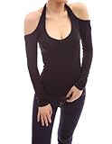 PattyBoutik Women Halter Cut Out Shoulder Long Sleeve Top