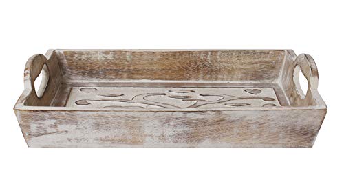 Father’s Day Gifts Tree of Life Hand Carved Wooden Breakfast Serving Tray with Handle for Tea Snack Dessert Kitchen Dining Serve-ware Accessories 15 x 10 Inches