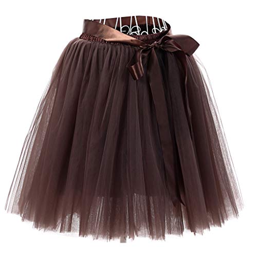 VICCKI Womens Pleated Gauze Short Skirt Adult Tutu Dancing Skirt Coffee