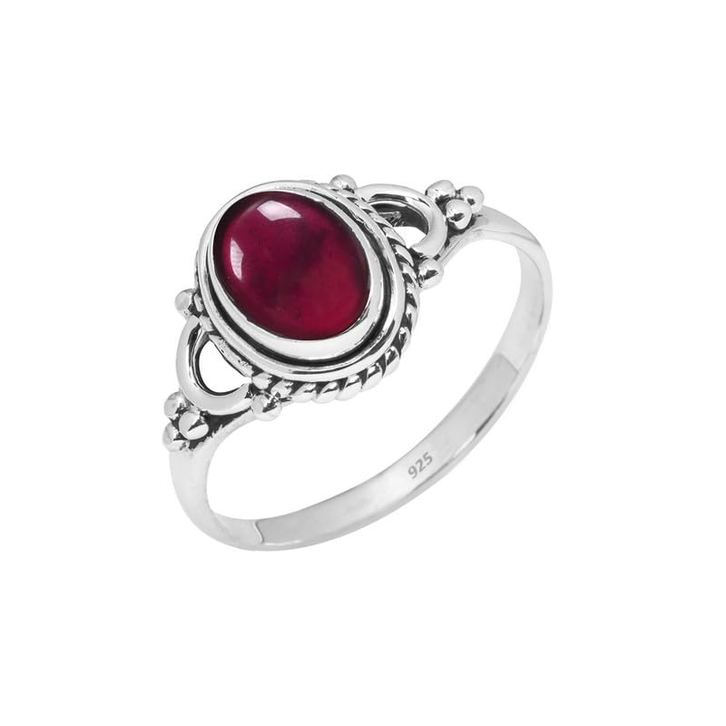 Garnet Stone Ring, 925 Sterling Silver Ring