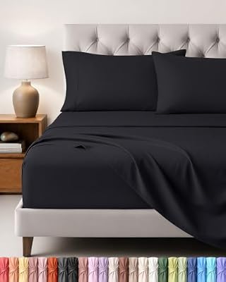 Set Lenzuola Letto 4 Pezzi, 150x200cm, Nero