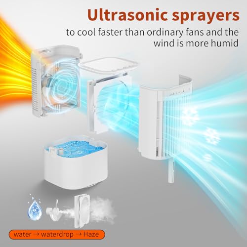 Portable Air Conditioner,1000ML Air Conditioning with Quiet Cool Mist, 7-Color Night Light, 120° Oscillation & Timer, for Bedroom, Car, Office