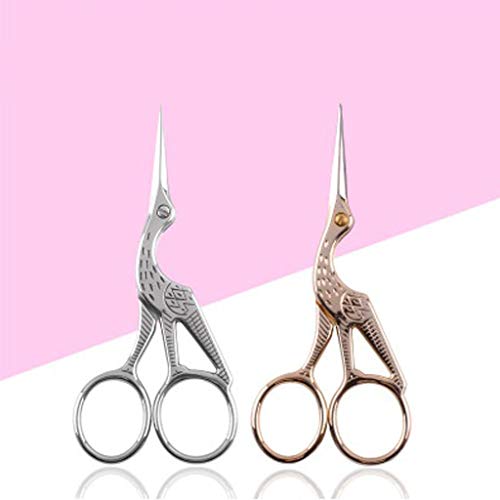 2 Pieces 4.5" Vintage Stork Shape Scissor, Tailor Stainless Steel Shear with Carved Patterns, for Cross Stitch,Embroidery,Sewing, Handcraft,DIY Sharp Scissors (Gold & Silver)