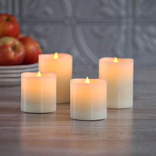 Set of 4 Flameless Warm White LED Wax Pillar Candles with Timer