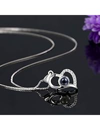 OneSight - Collar de plata de ley 925 con diseño de corazón con texto en inglés «Love Heart» para mujer