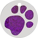 LARRYROO Personalised Engraved Pet Tag Round Glitter Paw Print 25mm Purple view 3