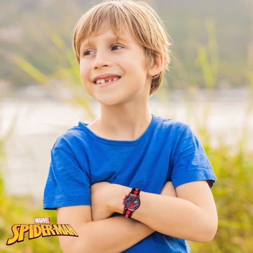 Accutime Marvel Spiderman Kids Digital LCD Wrist-Watch with Red, Green, and Yellow LED Light Show and Popper Strap for Boys, Girls, and Toddlers - Perfect for Learning Time and Fun