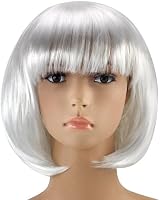 Accessotech Women's Short Bob Wig Fancy Dress Party Costume Synthetic White view 2