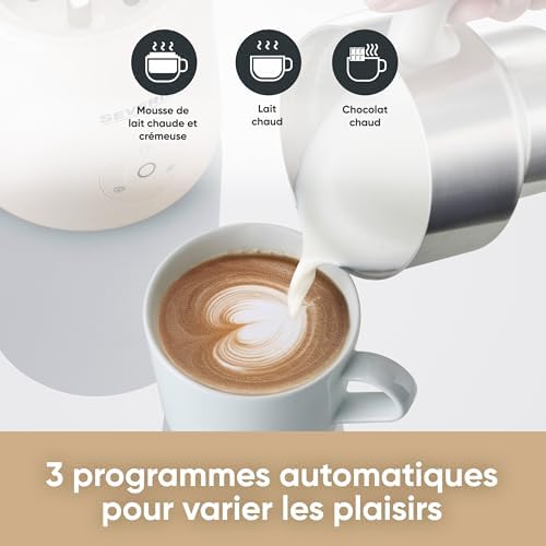 Émulsionneur de lait SPUMA LITE, Mousseur de lait à induction, Mousseur à lait électrique 500 W, Chocolatière 400 ml, Inox/Beige, SM 3589
