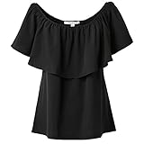 BLDO Women's Ruffles Off Shoulder Solid Chiffon Blouse Crop Top (XXL, Black)