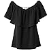 BLDO Women's Ruffles Off Shoulder Solid Chiffon Blouse Crop Top (XXL, Black)