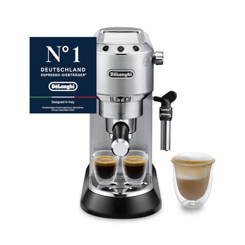 Dedica Style - Perfetto Kompakte Siebträgermaschine Espressomaschine mit Tasten, manuellem Milchaufschäumer für Espresso und Cappuccino, ESE Pad geeignet, 15cm breit, Metall (EC685.M)