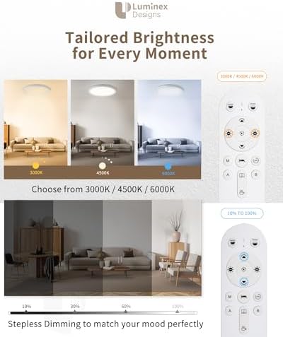 Plafón LED Regulable 24W con Mando – Lámpara de Techo con Luz Nocturna 2000K, Temporizador, Diseño Redondo Ultrafino para Dormitorio, Salón, Cocina, Habitación Infantil Ø30cm