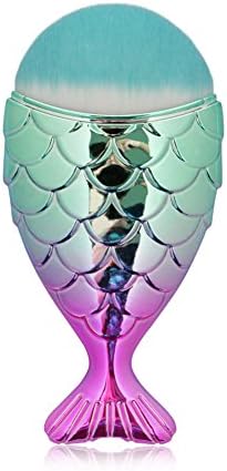 Pro Rose Gold Mermaid Nylon Hair Foundation Makeup Brush, For Foundation, Concealer and Cream (Blue)