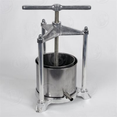 Fruit Press - Italian, 3 Liter, Food-Grade Polished Aluminum with Stainless Steel Press,  For Wine and Cider Making