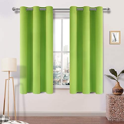DWCN Blackout Curtains Room Darkening Thermal Insulated Grommet Window Curtain for Bedroom Living Room 42 x 45 Inch 2 Panels, Green Thick Curtain