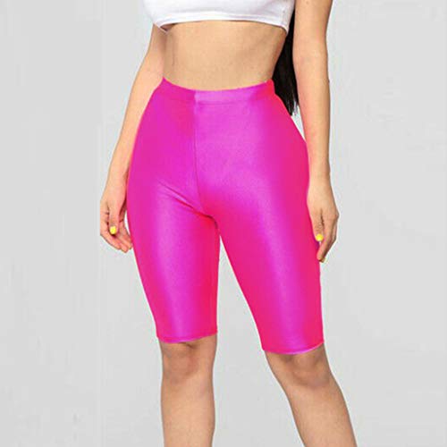 Womens Tummy Control Fitness Workout Running Bike Shorts Bicycle Biking Yoga Shorts Pants Activewear Cycling Leggings (Hot Pink,S) - Thumbnail 4