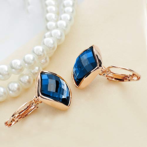 Dangle Earrings For Women Stainless Steel 14K Rose Gold Plated Earring Cubic Zirconia Leverback Hypoallergenic Drop Earring Blue