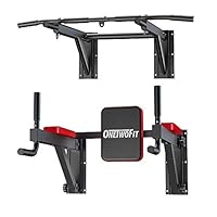 OneTwoFit Multifunctional Wall Mounted Pull Up Bar Power Tower Set Chin Up Station Home Gym Workout Strength Training Equipment Fitness Dip Stand Supports to 330 Lbs OT076