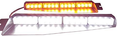 Oglight 32LED 32W LED Lightbar Visor Light Emergency Hazard Warning Windshield Strobe Beacon Split Mount Deck Dash Lamp (White & Amber)