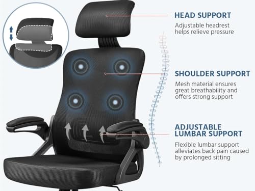 Yaheetech Ergonomic Computer Desk Chair, High Back Home Office Chair with Flip-up Armrest and Lumbar Support for Home Study or Manager Work Black
