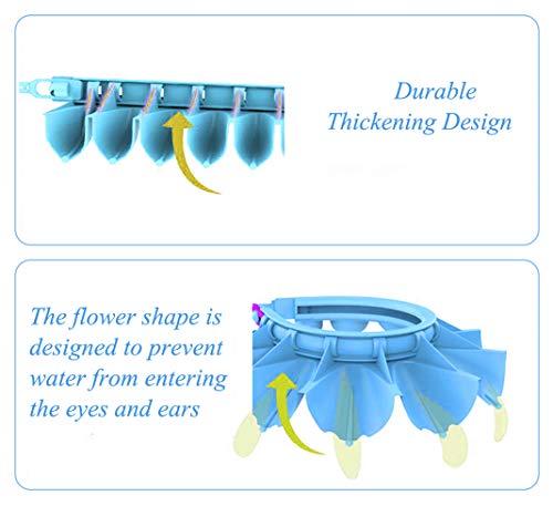 Baby Silicone Shower Cap with Bathing Brush Adjustable Infants Shampoo Caps Hat Safety Bath Visor Cap Soft Stretchy Protect Eyes Ears (Blue)