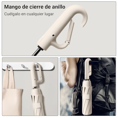 ICHIDO Paraguas Plegable Automático con Hebilla de Anillo, Paraguas de Bolsillo para Lluvia y Sol, Sombrilla Reforzada Resistente al Viento con Protección UV, Portátil para Hombres y Mujeres