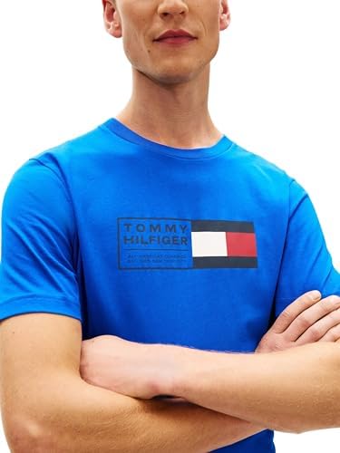 T-shirt de manga curta com caixa de texto Love da marca masculina feita de algodão, azul (azul real), L