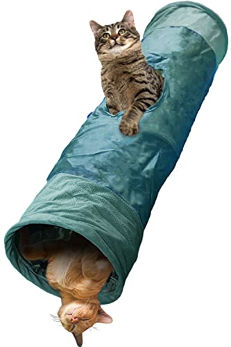 【獣医師監修】 Petpia 猫 トンネル 玩具 おもちゃ 一人遊び モケット生地 オックスフォードクロス 折りたたみ 直径25cm 長さ90cm ポンポンボール付き (グリーン)商品画像