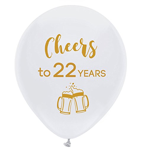 White cheers to 22 years latex balloons, 12inch (16pcs) 22th birthday decorations party supplies for man and woman