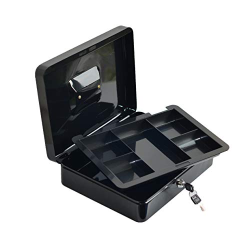 Masmartox Cash Box with 5 Money Tray and Key Lock, Black-Security Locking Money Box with Carrying Handle,10Inch