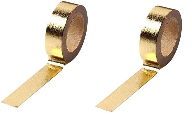 Syntego 2 Rolls Foil Washi Tape Craft Supplies Tape Scrapbooking DIY Craft Decorative Foil Washi 5/8" x 393" - 15mm x 10m (Gold)