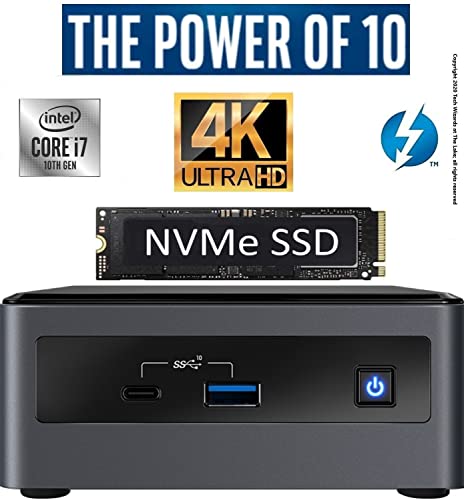 Intel NUC NUC10i7FNH1 Mini PC/HTPC, Six-Core i7- Up to 4.7GHz, DDR4 RAM Expandable up to 32GB + 1TB Name Brand NVMe M.2 SSD, WiFi, Bluetooth 5.0, Thunderbolt 3, 4K Support, Triple Monitor Capable